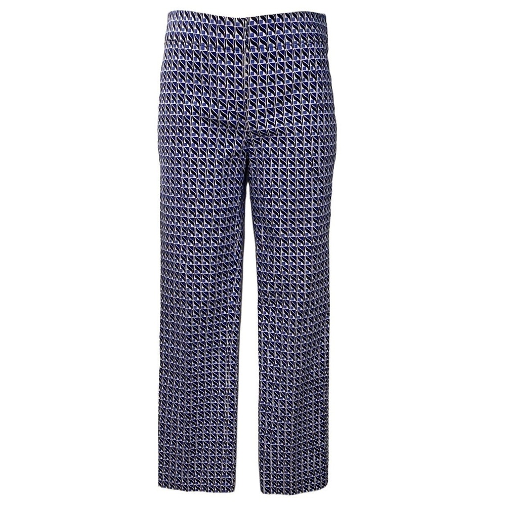 J.Crew 2 Pants Crop Trouser White Black Blue Geometric Wavy Pattern Ankle Work
